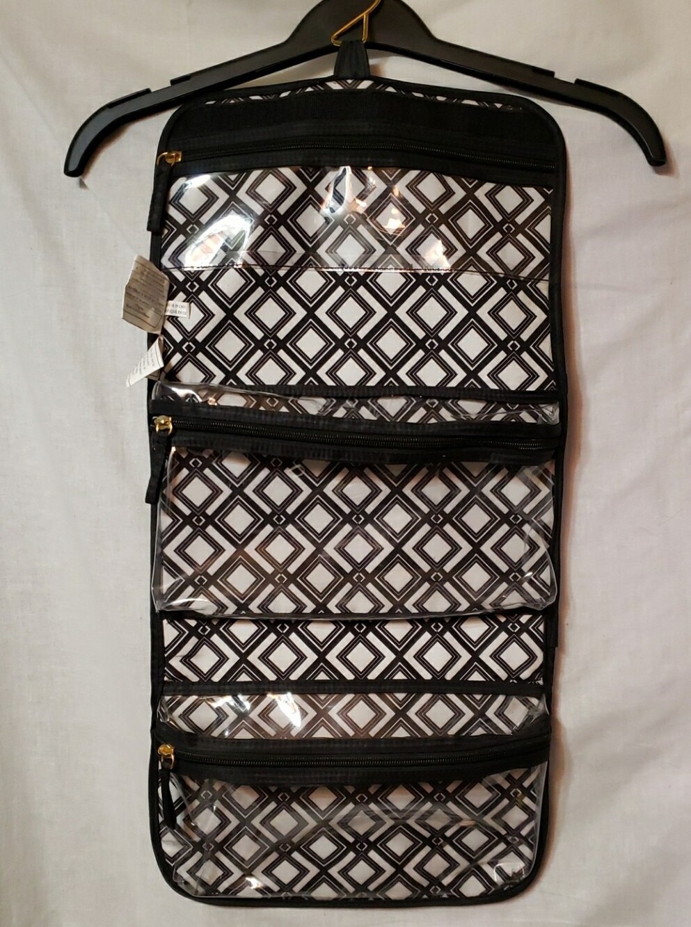 Hanging Clear Toiletry Organizer with Black Geometric Print